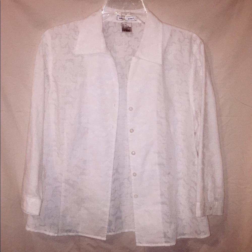 Lacy Pattern White Button Up Blouse.